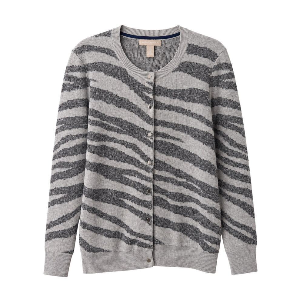 Banana Republic Zebra Print Cardigan Sweater Women’s Large Gray Metallic Knit - Picture 2 of 10